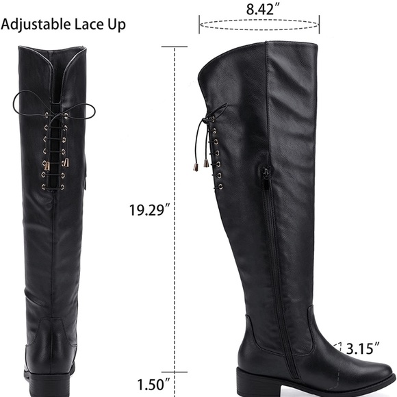 Women's Over The Knee Lace Up Block Heel Boots - Picture 6 of 11